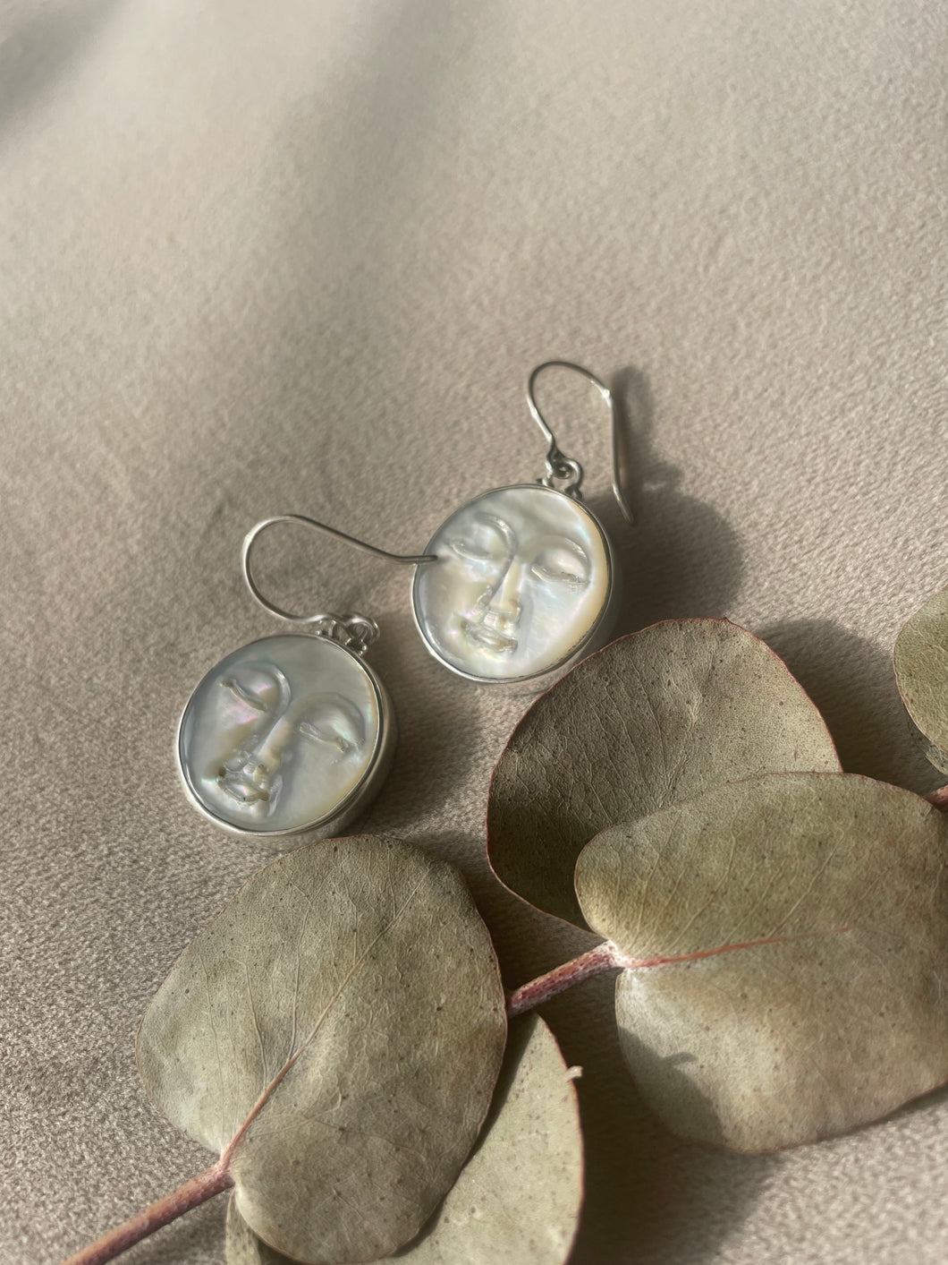 Moon Face Mother of Pearl Earrings.