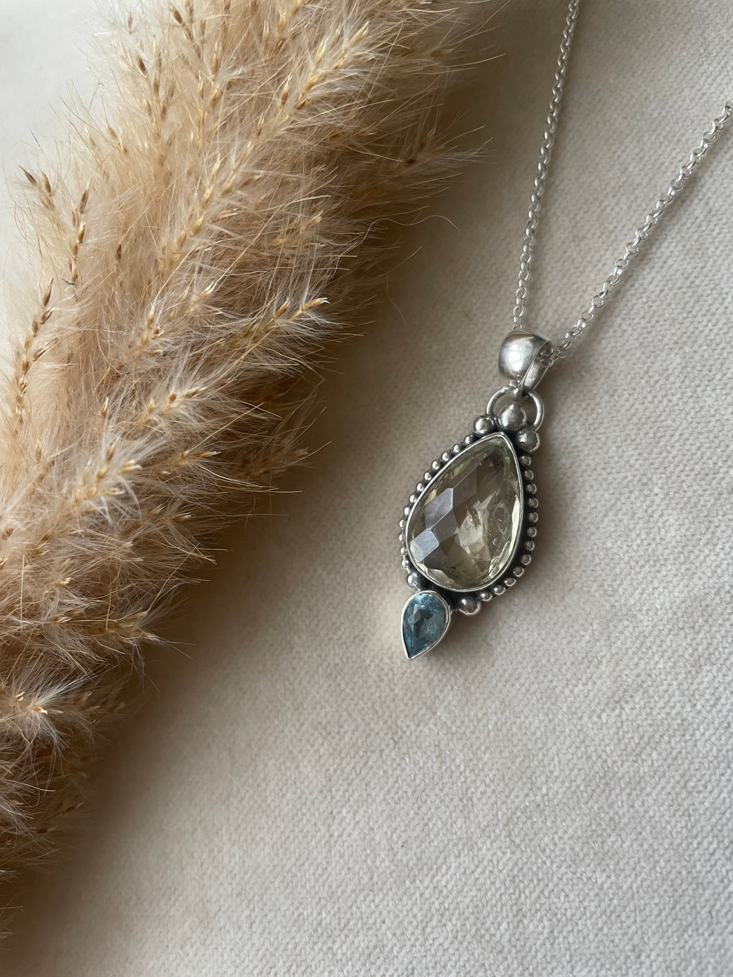 The Diamond Cut Citrine & Topaz Teardrop Necklace.