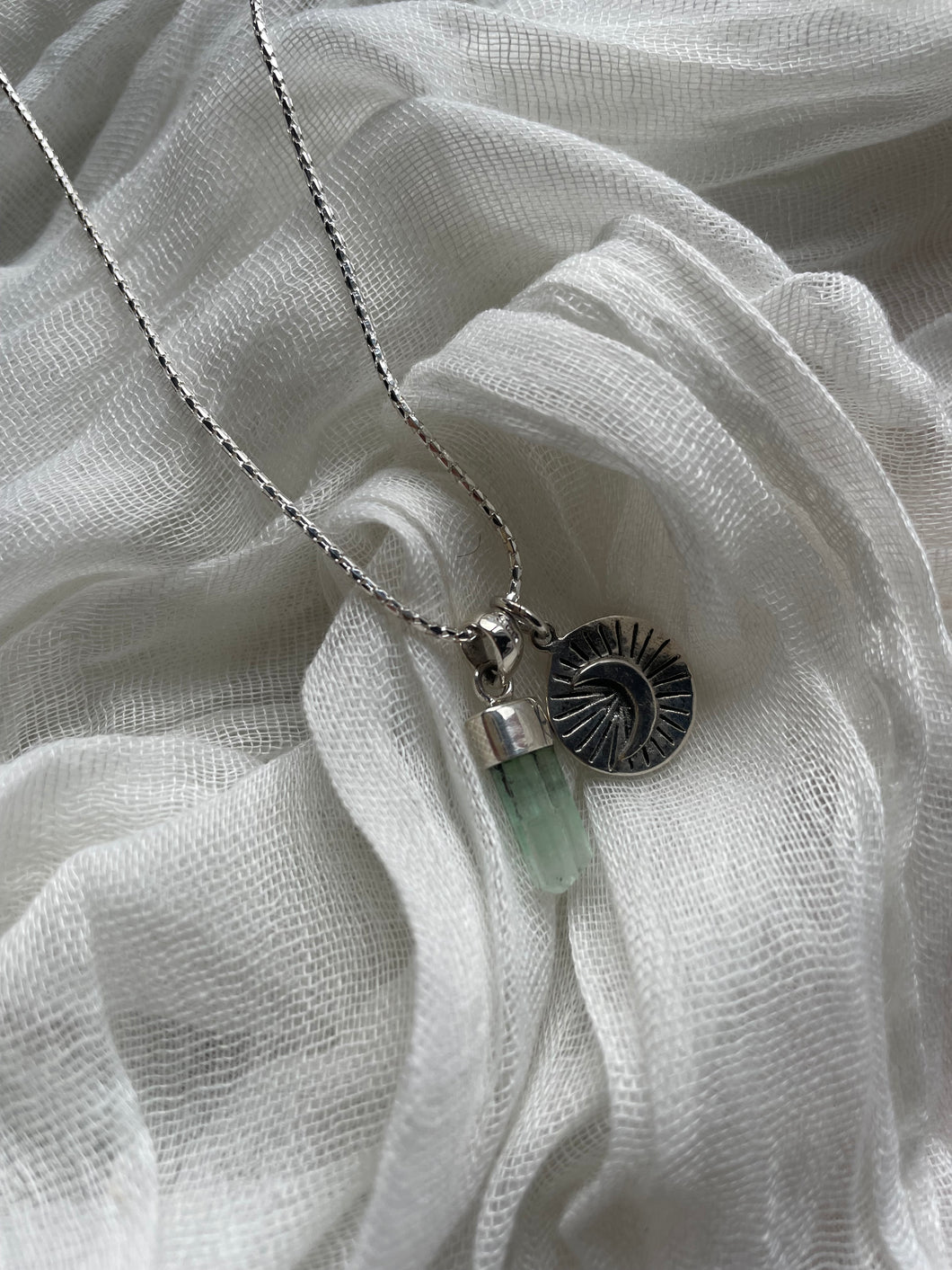 The Green Gaia Tourmaline with Crescent Moon Charm Necklace