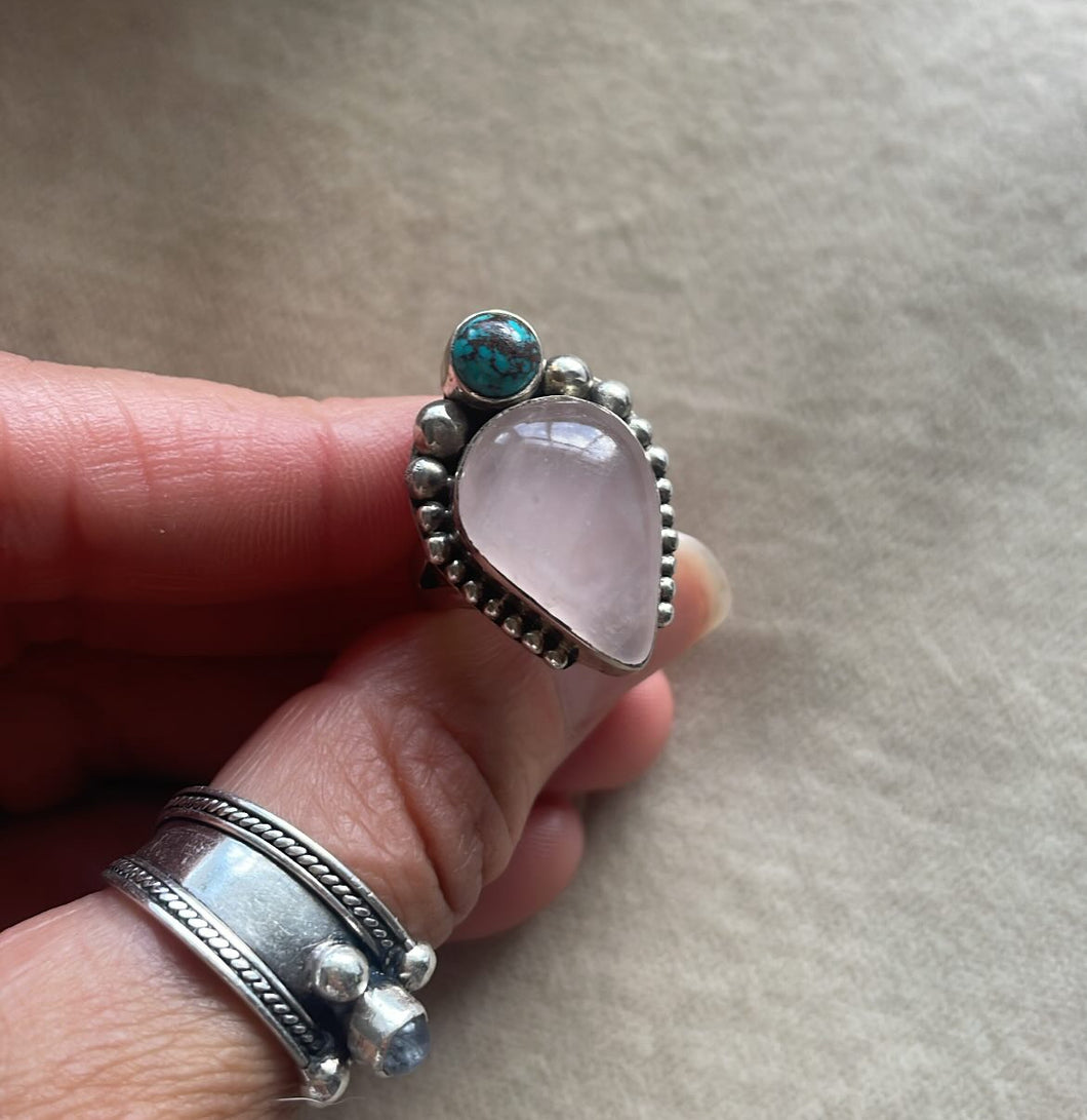 The Rose Quartz & Turquoise Dream Drop Ring.